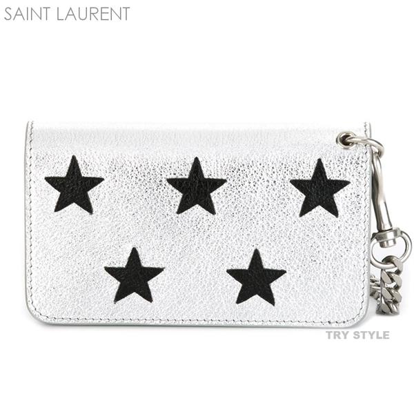 新作入荷 セール！★SAINT LAURENT サンローラン スーパーコピー チェーン付き スター柄 レザー 財布 360935_BSZ56.8163